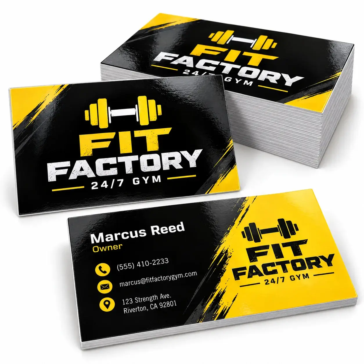 Business card samples showing 14pt 16pt and premium cardstock with glossy matte and soft-touch finishes