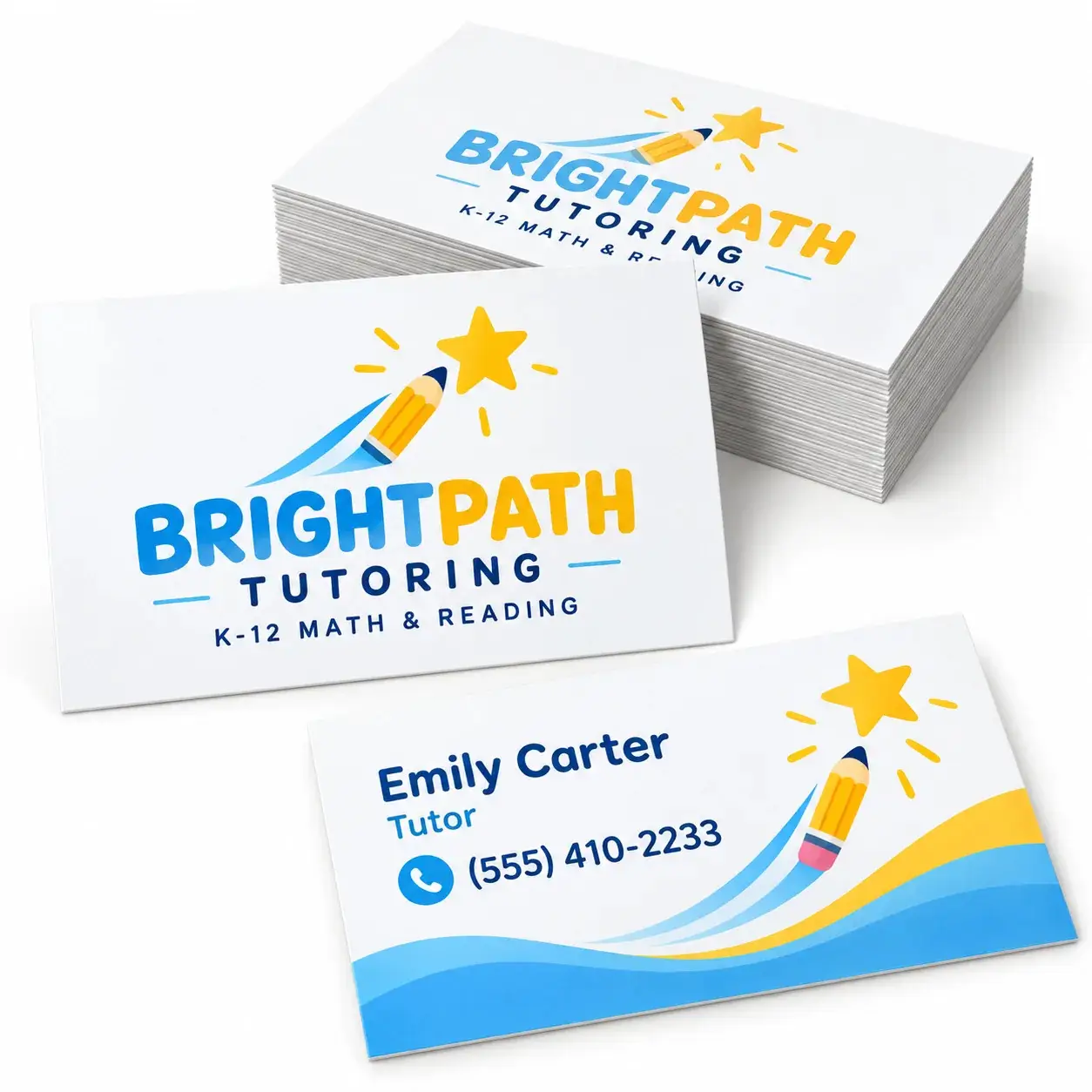 Standard 3.5 by 2 inch and square 2.5 by 2.5 inch business cards in horizontal and vertical layouts