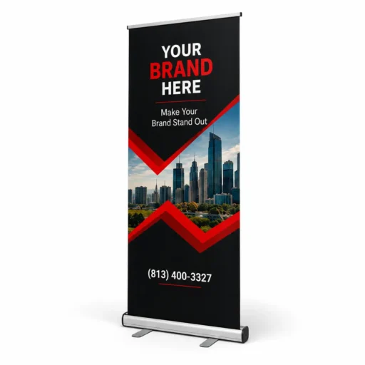 Three Standard Retractable Banner Stands in Tampa with 33 × 81-inch printed graphics and compact aluminum bases