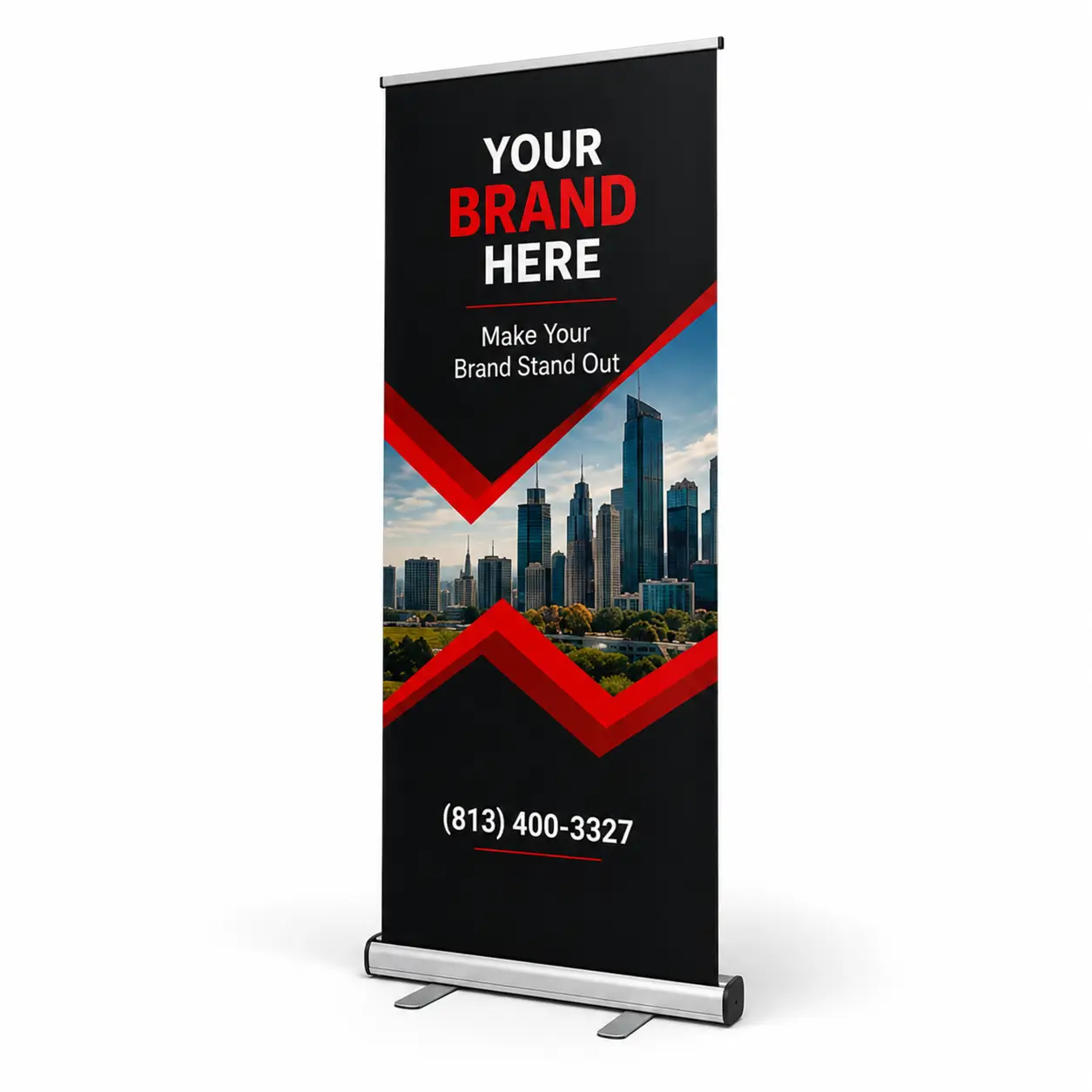 Three Standard Retractable Banner Stands in Tampa with 33 × 81-inch printed graphics and compact aluminum bases