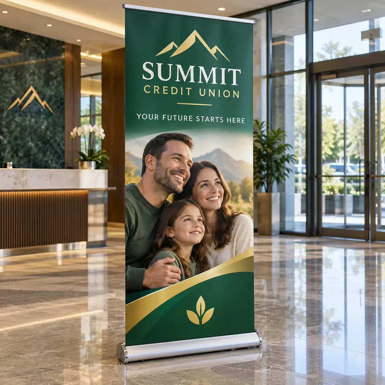 Retractable banner stand used for indoor business and retail advertising