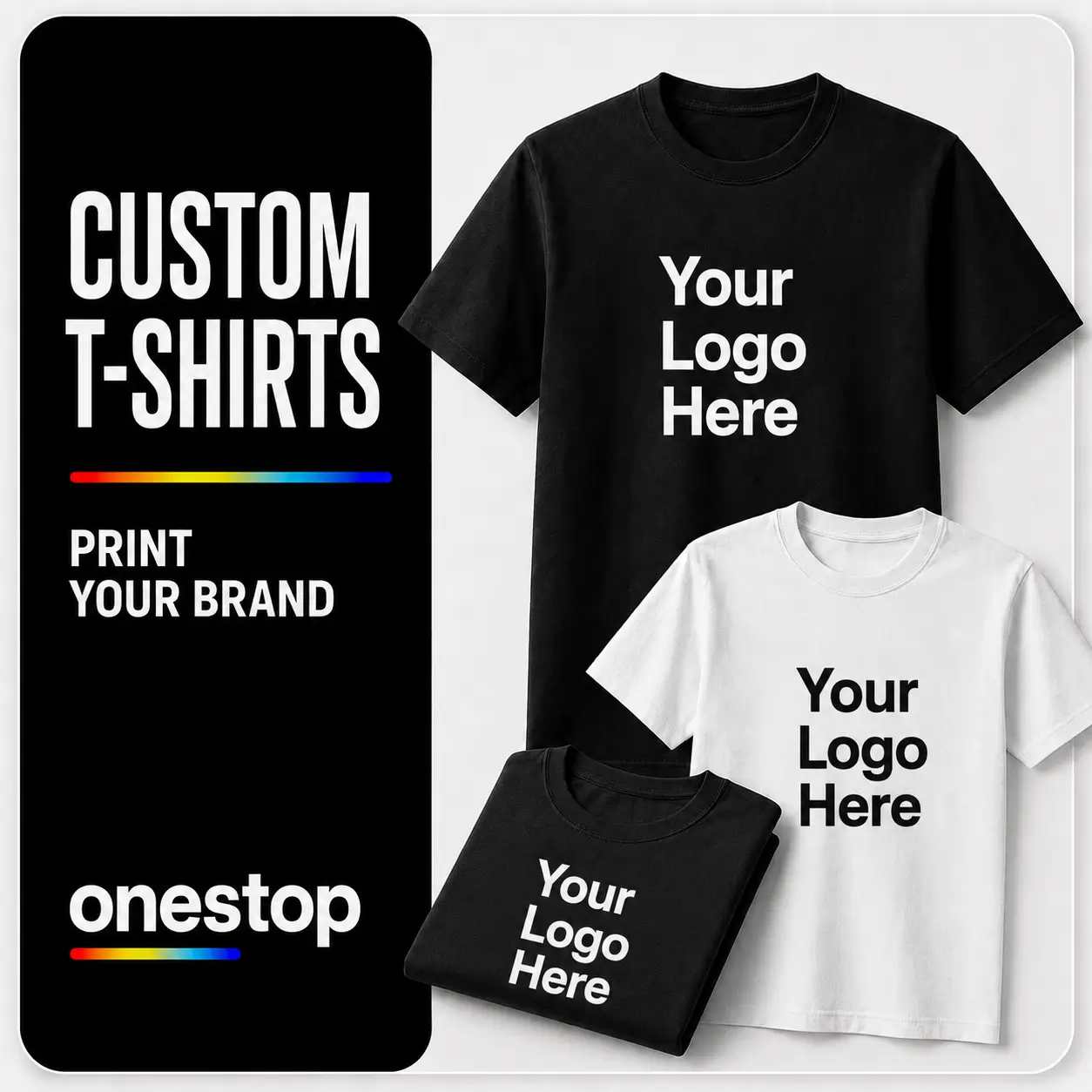 Custom printed T-shirts for businesses, events, teams, and branded apparel from OneStop in Tampa