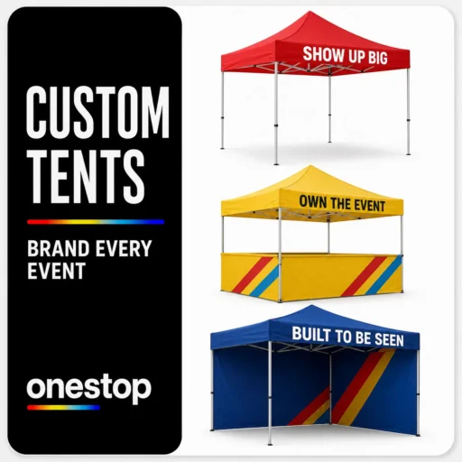 Custom printed event tents with branded canopies and walls from OneStop in Tampa