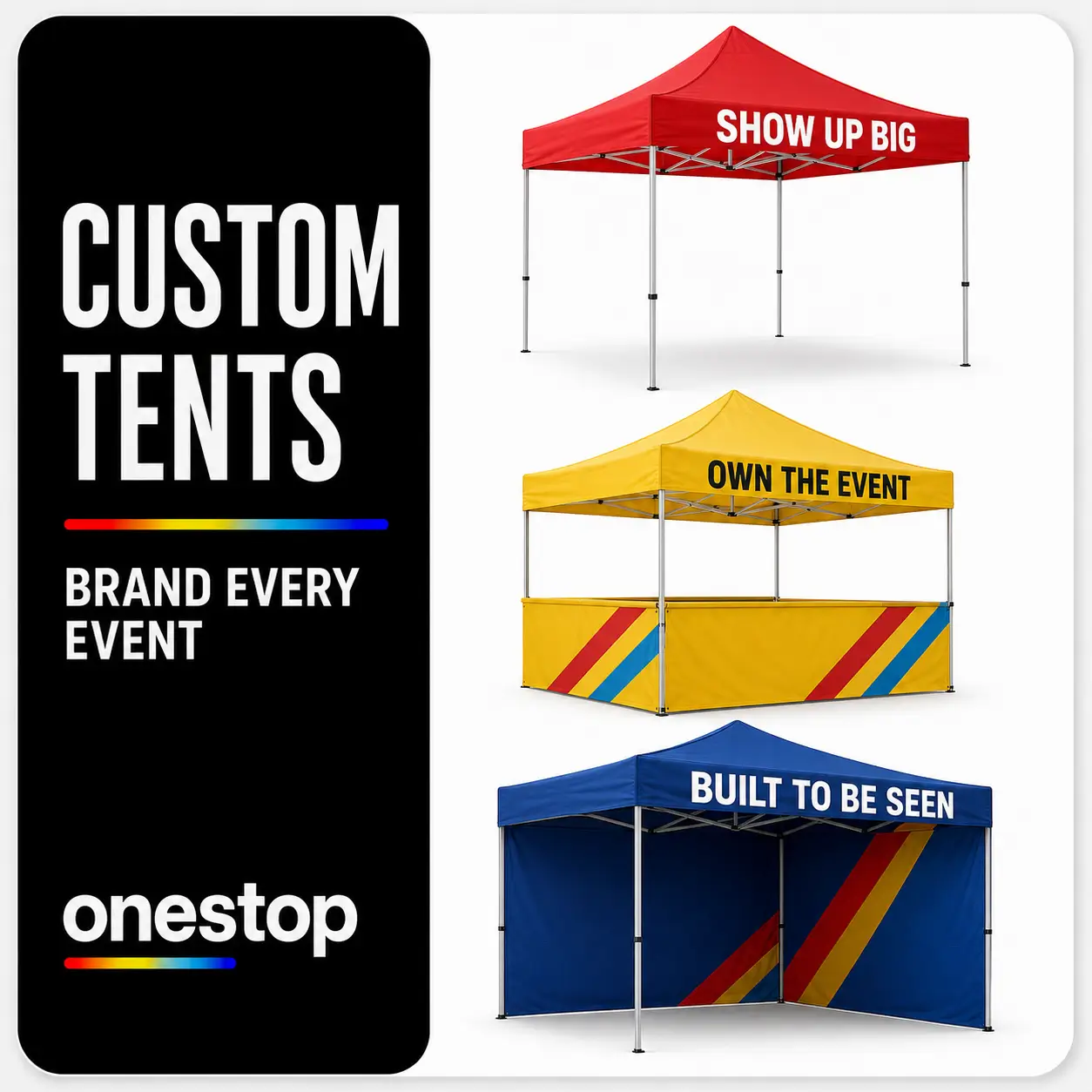 Custom printed event tents with branded canopies and walls from OneStop in Tampa